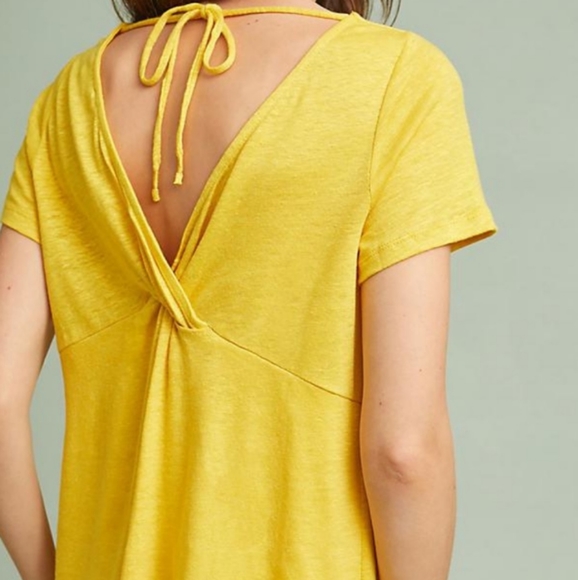 Maeve Anthropologie Horizon Linen open back cap sleeved top Gold Mustard Yellow - Picture 3 of 16